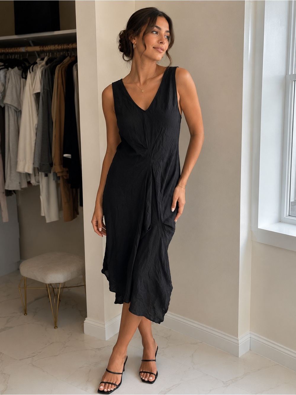 Stella Carakasi Black Sleeveless V-Neck Midi Dress